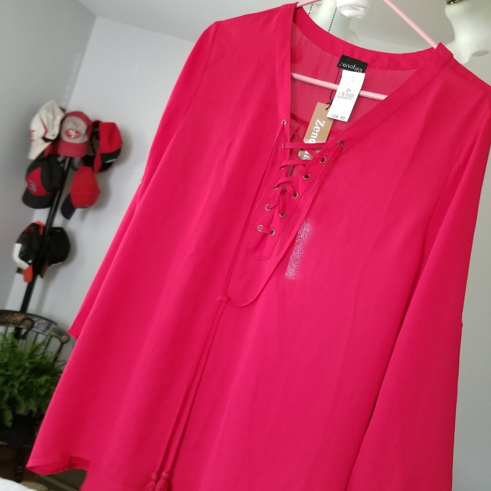 Red tie blouse